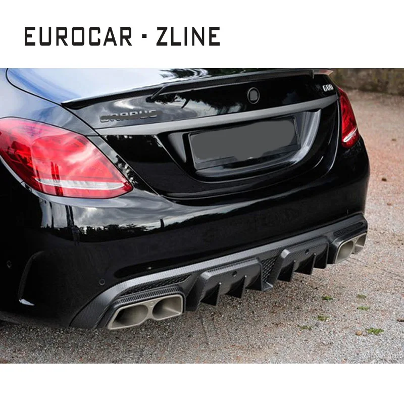 Год C-CLASS W205 C63 C63S углеродного волокна задний диффузор с выхлопная система заднего крыла B эмблема спереди губ для B стиль