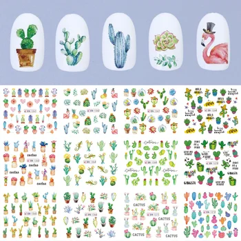 

12pcs Nail Stickers Nails Art Water Decals Sliders Cactus Summer Green Succulents Designs Decorations Accessories TRBN1261-1272