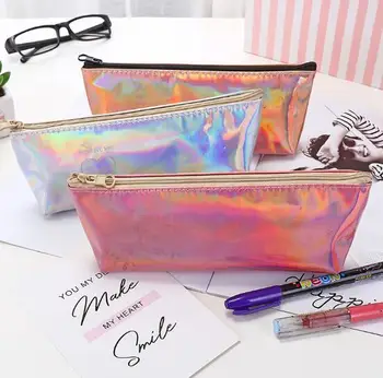 

Kawaii Colorful PU Laser Pencil bag fountain pen case school supplies pencil case make-up storage case