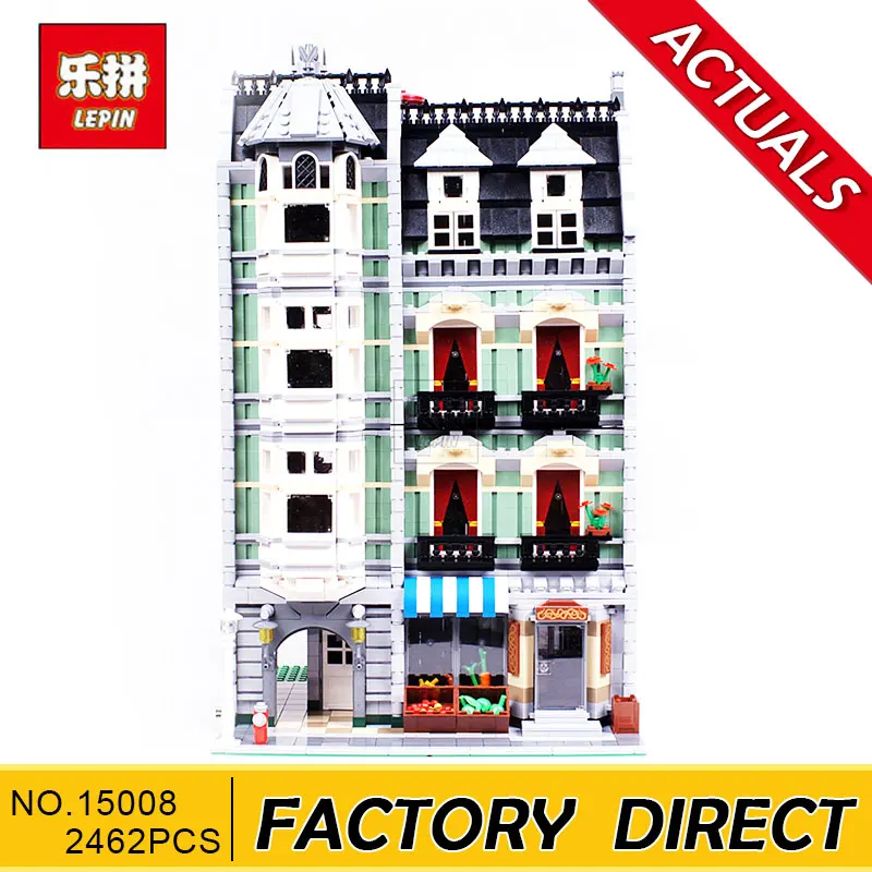 

Lepin 15008 15008B(with light) 2462Pcs City Street Green Grocer Model Building Kits Blocks Bricks Compatible Educational toys