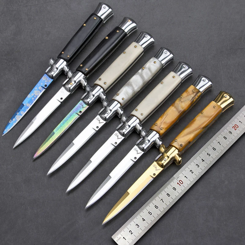 

Mengoing 17 Colors AKC 9 inch Tactical Folding Pocket Knife 440 Steel Blade Exquisite Camping Stiletto Knives EDC Tool