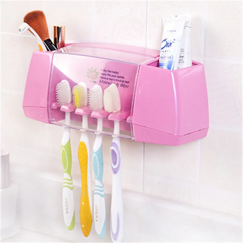 

Creative Strong Pasted Toothbrush Racket Holder Multifunctional Toothpaste Toothbrush Holder Bathroom Toiletries Collection Rack