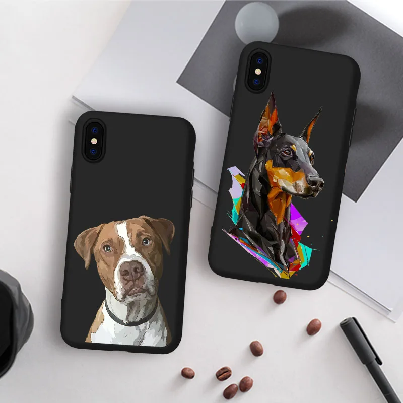 

Patterned Dog Pointer Dobermann Phone Case Coque For iPhone XR 6 6S 7 8 Plus X 5 SE Plus Black Phone Cover For iPhone 8 7 Plus
