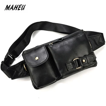 

MAHEU Summer New Arrival Oil Leather Waist Bag Brand Designer Fanny Pack With Money Cell Phone Cigarette Pocket Classic Black