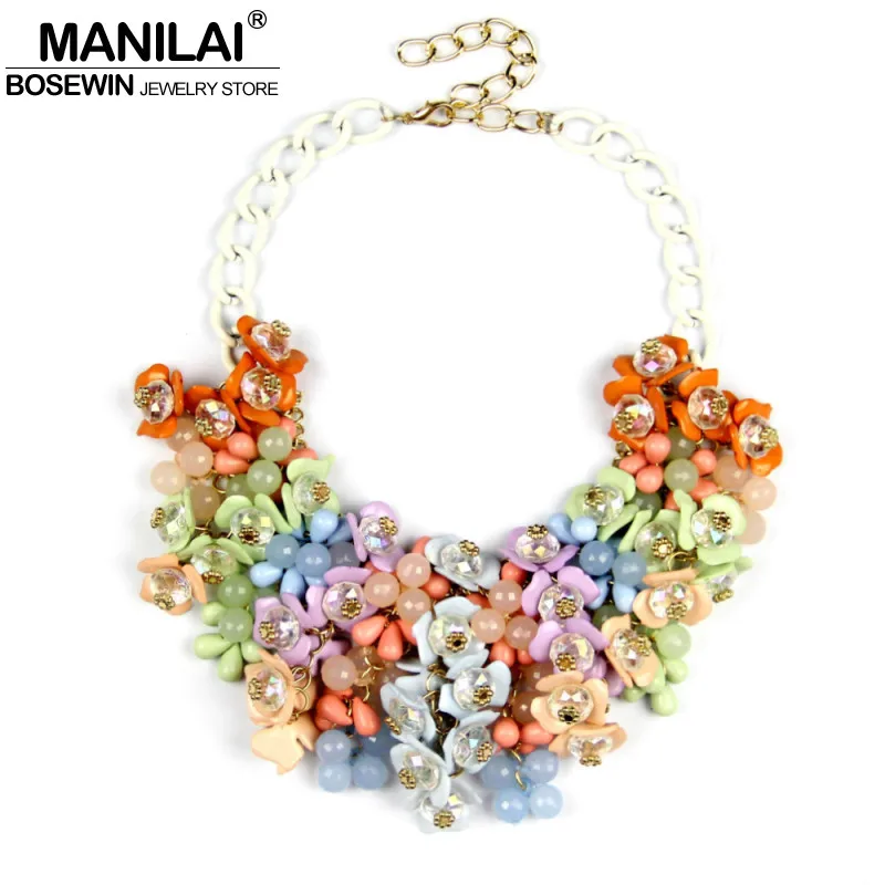 

Luxury High Quality Multi Resin Flower Pendant Mix Rhinestone Beads Statement Necklace Women Fashion Chokers Jewelry CE3186