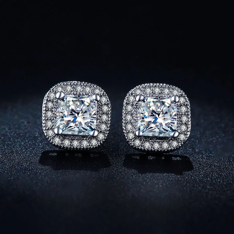 Серьги гвоздики женские Серебристые квадратные с фианитами E847|stud earrings|stud earrings for
