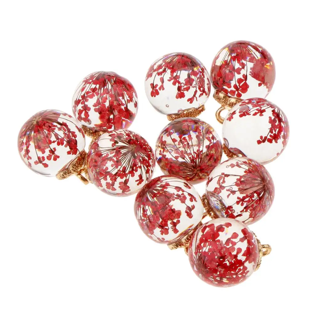 10pcs Dried Flower Glass Ball Pendant with Flower Cap DIY Earring Dangle Craft Findings Loose Beads