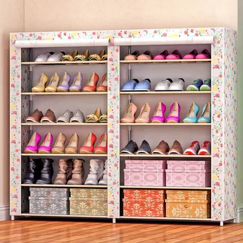 

Convenient and stylish easy to install Super storage non-woven stainless steel double-row multi-function six-story shoe cabinet