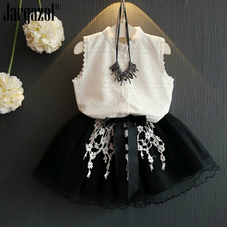 

Girl's Summer Clothes Set Sleeveless Bouse Shirt and Tutu Skirt Fashion Children Clothing Sets Kids Flower Outfits Drop Ship