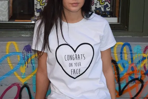 

Sugarbaby Congrats On Your Face Tumblr Grunge t-shirt Short Sleeve Heart Casual Tops Tee High quality Tumblr T shirt Women Tops