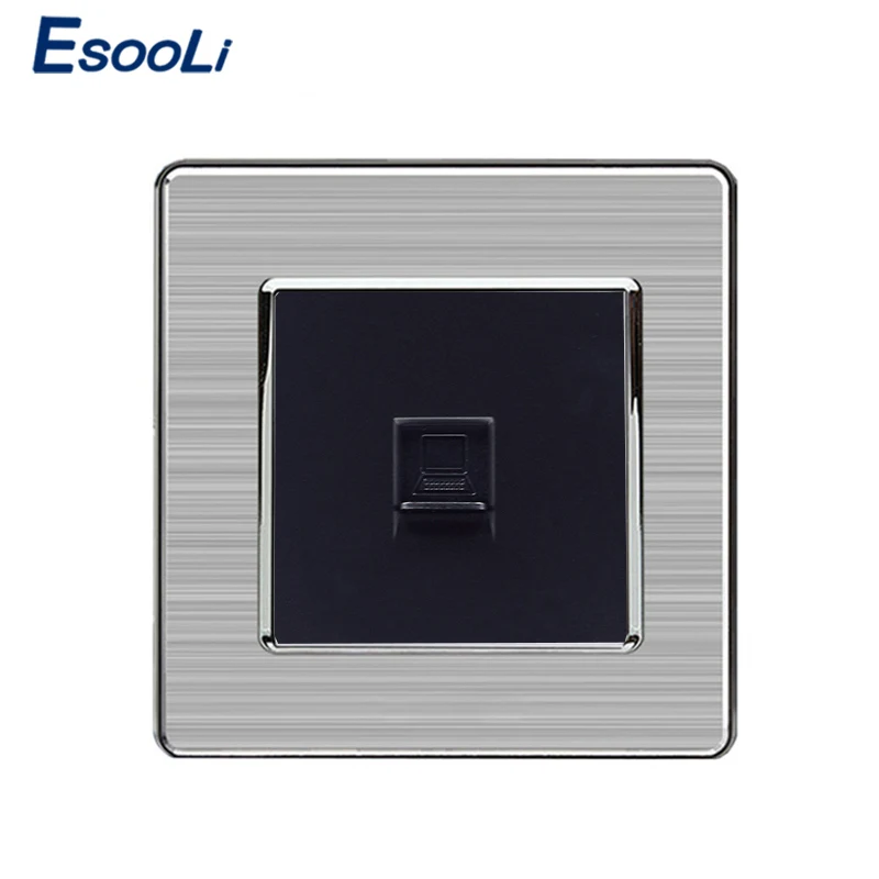 

Esooli 1 Gang RJ45 Internet Jack CAT5E Connector Stainless Steel Brushed Panel Computer Outlet Wall Data Socket