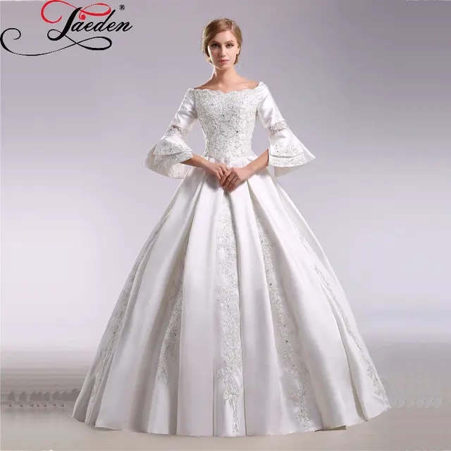 Vintage Satin Wedding Dresses with Sleeves