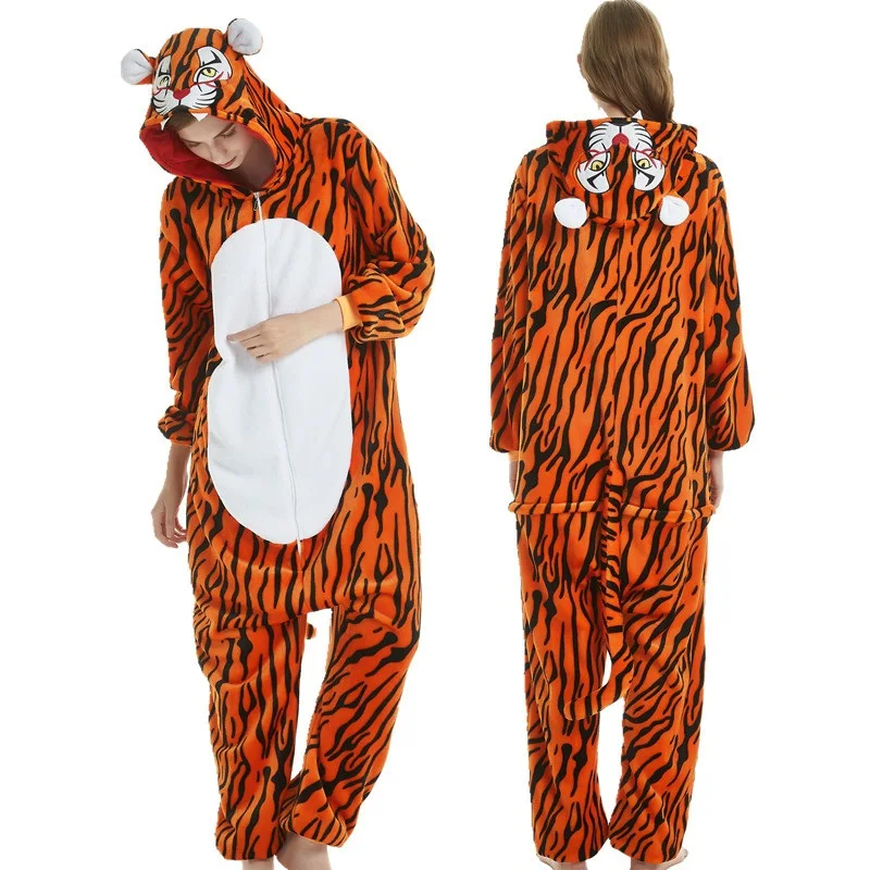 Зимние пижамы с животными для взрослых комплекты пижамы с рисунком единорог пижамы стежка Unicornio для женщин теплые фланелевые с капюшоном высокого качества - Цвет: Flower face tiger