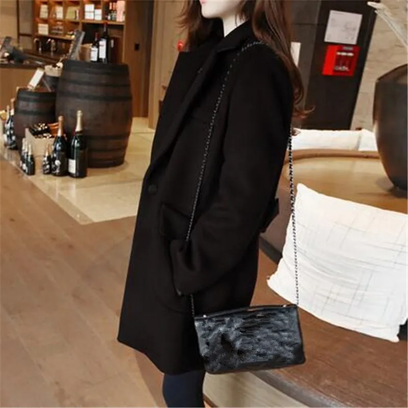 Осень-зима Новый Для женщин длинные шерстяные пальто Повседневное отложной воротник одноцветное шерстяное корейский стиль карман