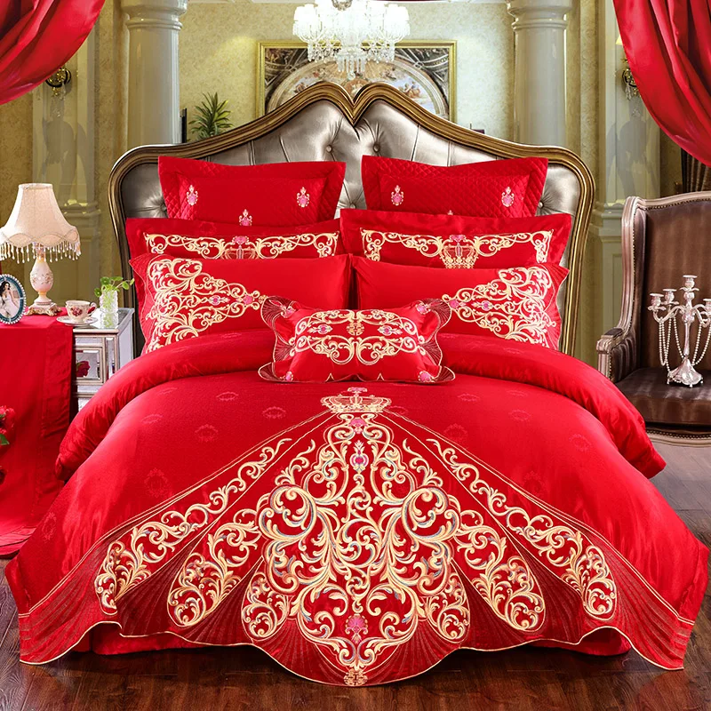الشرقية الكلاسيكية التطريز الفراش مجموعة 4/6/9 قطع القطن لحاف السرير غطاء السرير المنسوجات نوم الكتان الملكة الملك