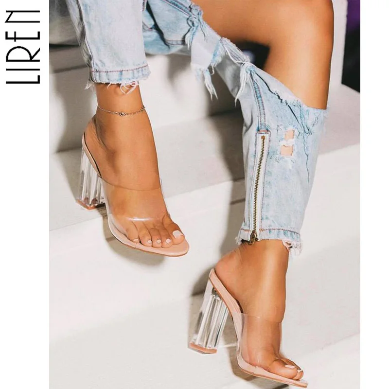 

Big Size 35-42 Woman PVC Crystal Heel Transparent Sandals Shoes Sexy Clear High Heels Summer Sandals Pumps Shoes