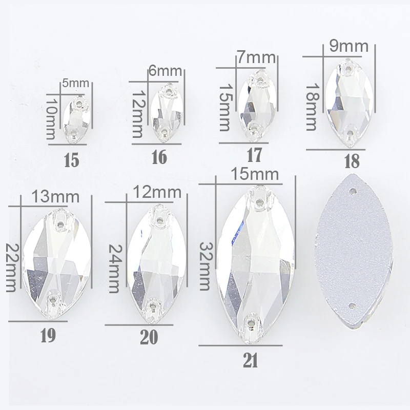 Конский глаз пришить камни с 2 отверстиями кристально чистые Стразы с плоской задней частью для DIY свадебное платье украшение аксессуар