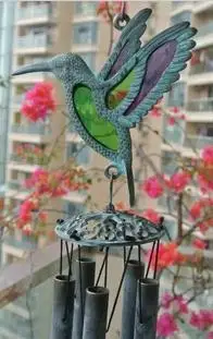 Звучащий латунный Колибри, ветряной колокольчик, летающая птица, ветряные колокольчики, висячие украшения, металлический вердигрис, для двора, сада, крыльца, для улицы