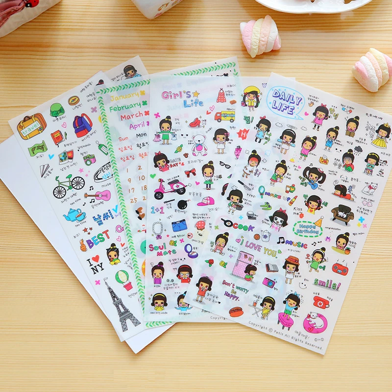 

4 Pcs/lot Cute Girl Paper Sticker Diy Decoration Sticker For Album Scrapbooking Kawaii Stationery Papelaria