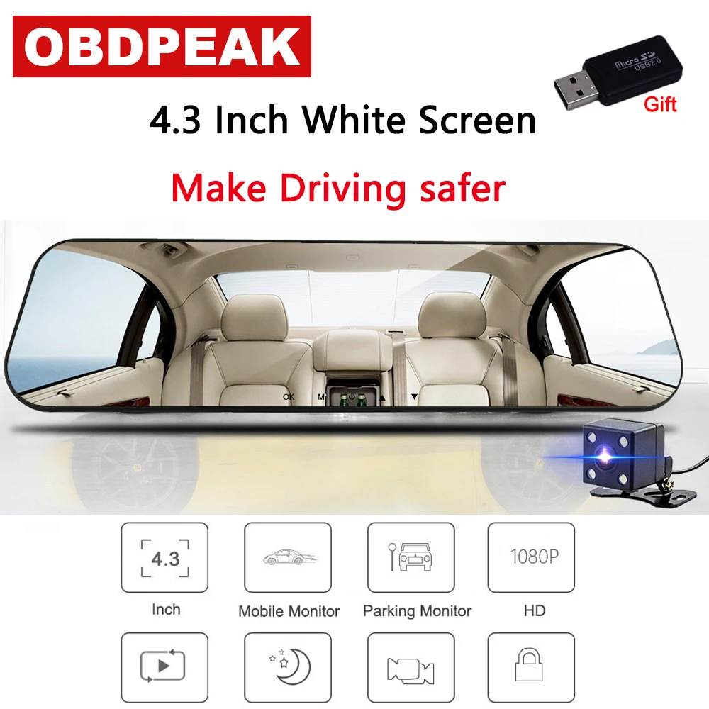 Latest 4 3 Inch Car DVR Dash font b Camera b font Safer White Rearview Mirror