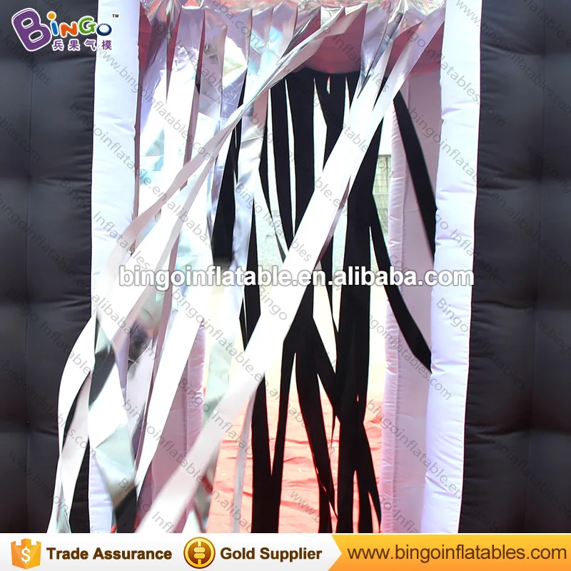  Portable 3X2.1X2.4M black inflatable photo booth with tassels curtains and two doors high quality c
