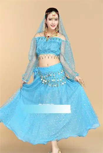 DJGRSTER, комплект из 2 предметов, костюм для танца живота, костюм Болливуда, индийское платье, платье для танца живота, женский костюм для танца живота, наборы, 5 цветов - Цвет: Blue