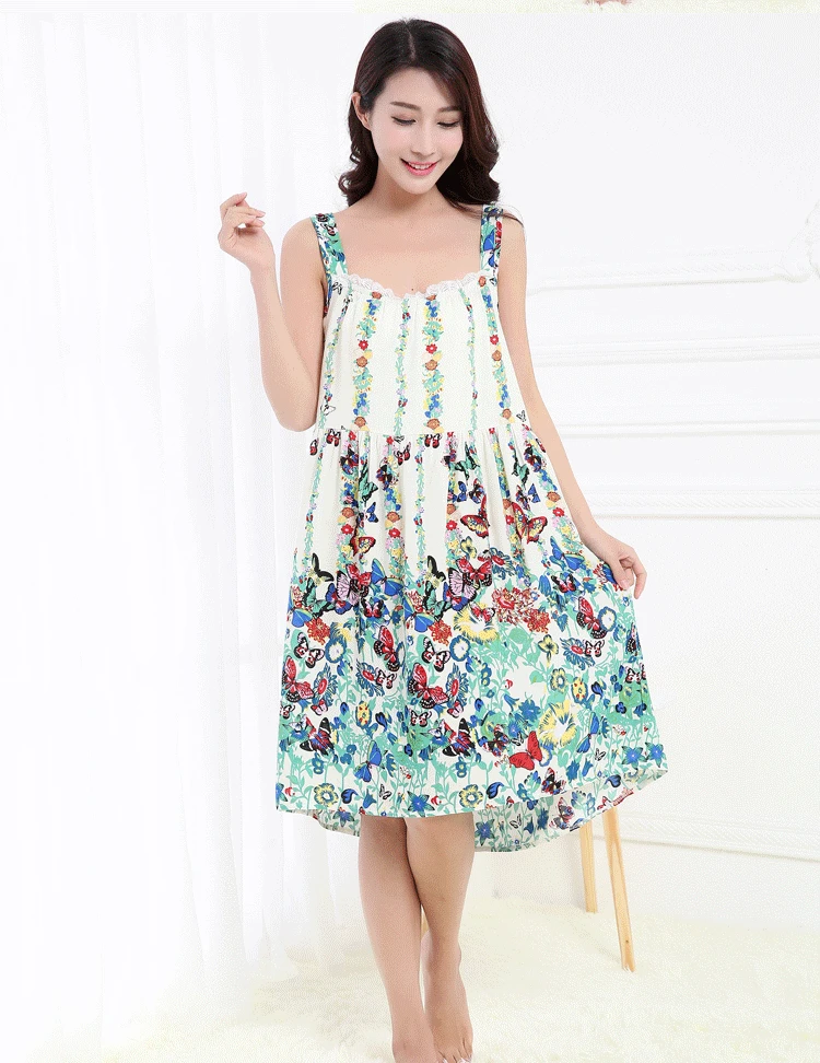 Women Cotton Nightgown Floral Sleep Dress Sleeveless Sleep Shirt Plus ...