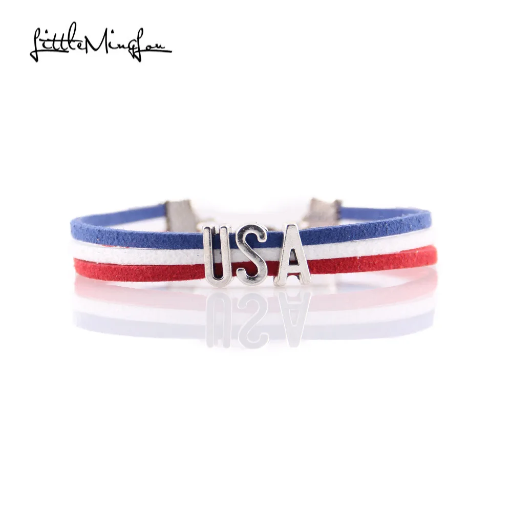 

Little MingLou Infinity love Country USA Bracelet heart Charm leather wrap men bracelets & bangles for Women jewelry
