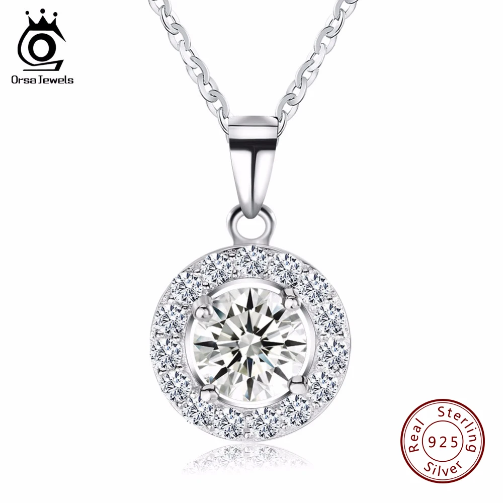 ORSA JEWELS 925 пробы Серебряное ожерелье с подвеской для женщин 12 цветов месяц счастливый камень AAA циркон ожерелье ювелирные изделия OSN118