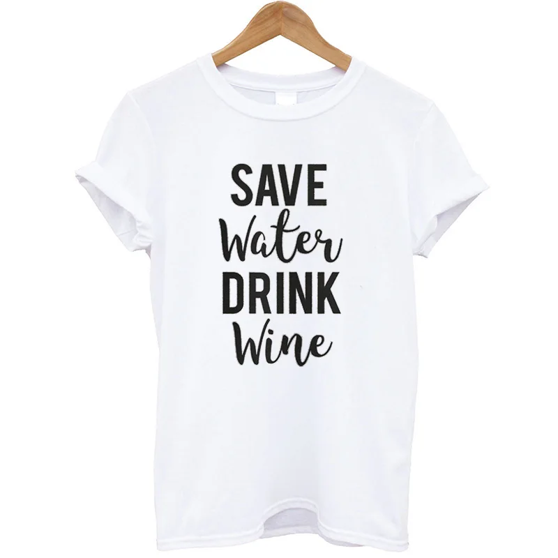 HTB1X6KDbzfguuRjSspkq6xchpXaO.jpg_ Bawełniana koszulka Save Water Drink Wine