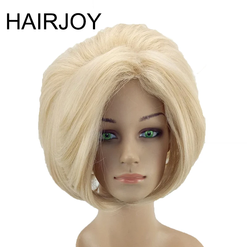 HAIRJOY белый для женщин синтетические волосы парик блондинка короткие прямые Полный Искусственные парики ежедневно термостойкие Бесплатная