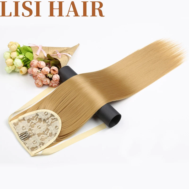 

LISI HAIR Silky Straight 22inch synthetic wigs 12Colors Available Ribbon Drawstring Ponytail Hairstyle extension coda capelli