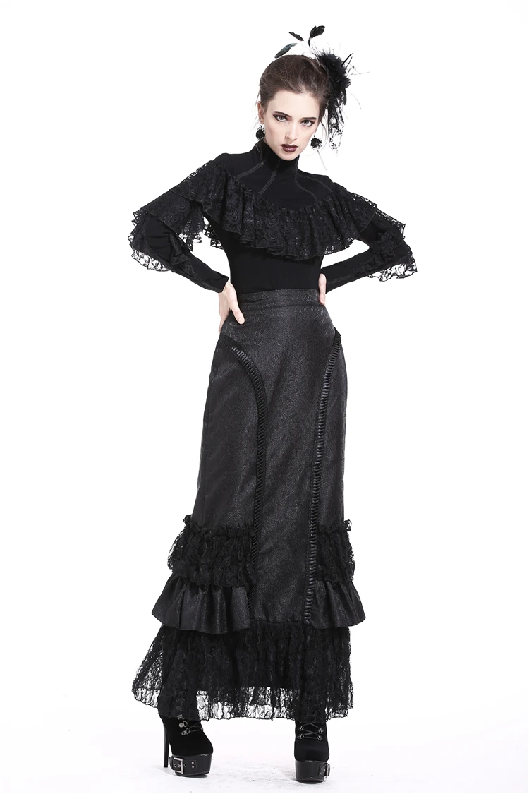 Darkinlove, женская элегантная готическая юбка с оборками, стимпанк, Ретро стиль, вечерние, сексуальные, длинная юбка