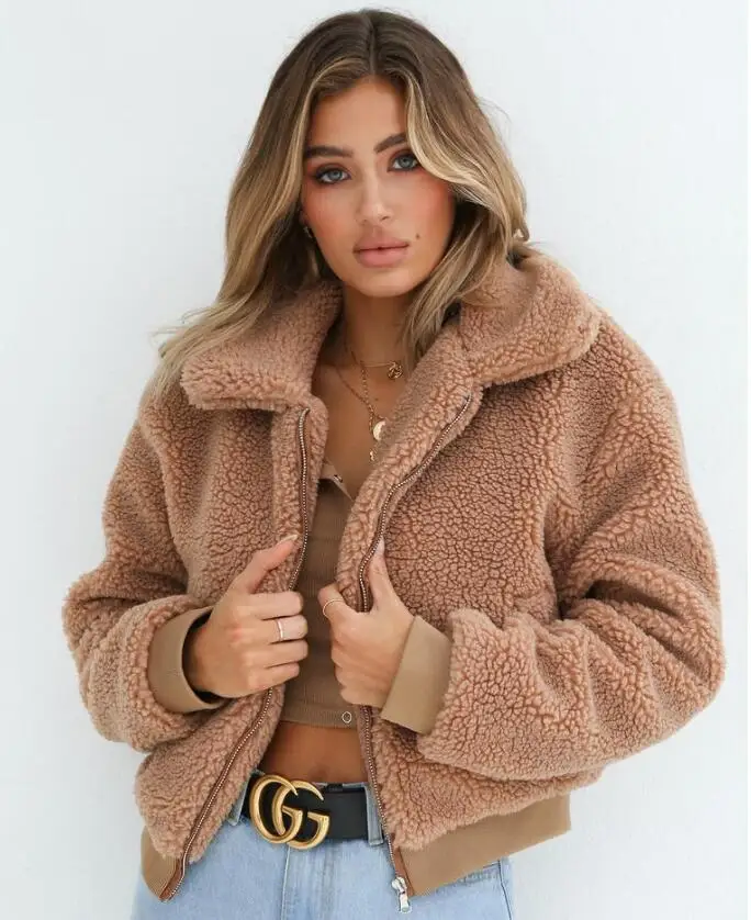2018 Winter And Autumn Warm Women Outerwear Female Black Camel Hairy Overcoat Casual Outerwear With Zipper Soft Short Jacket Coats