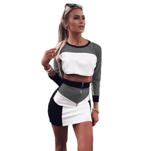YJSFG HOUSE Fashion Womens Sets Long Sleeves Crop Top Bodycon Club Sportswear Female 2pcs Pullover Suits Mini Skirt Patchwork YJSFG HOUSE Fashion Womens Sets Long Sleeves Crop Top Bodycon Club Sportswear Female 2pcs Pullover Suits Mini Skirt Patchwork