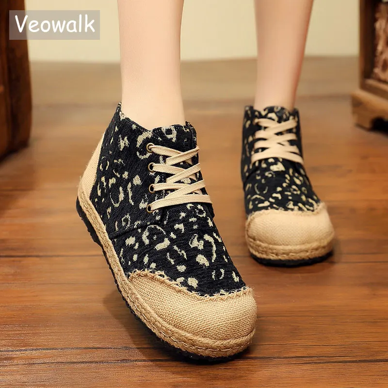 Veowalk/женские высокие леопардовые парусиновые кроссовки на плоской подошве