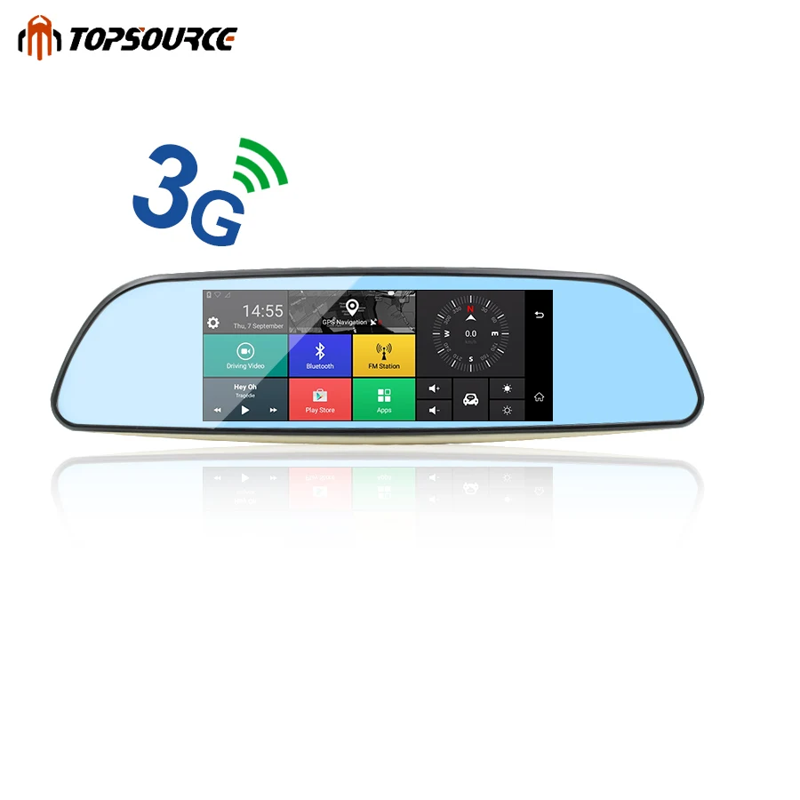 TOPSOURCE 6,8" 3g Автомобильное Зеркало gps Android 5,0 видеорегистратор Full HD 1080P видео рекордер двойная камера DVRs ram 1 ГБ/rom 8 ГБ Регистратор - Название цвета: No rear view cam