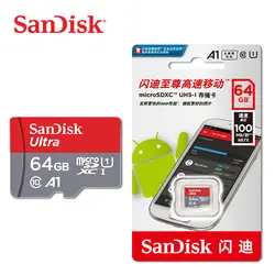 SanDisk MicroSD карты 16 ГБ 32 ГБ, 64 ГБ, 128 г C10 U1 A1 слот для карт памяти Micro TF флеш-карта памяти SDXC карты памяти SDHC ускорить 100 м/с для телефона компьютера