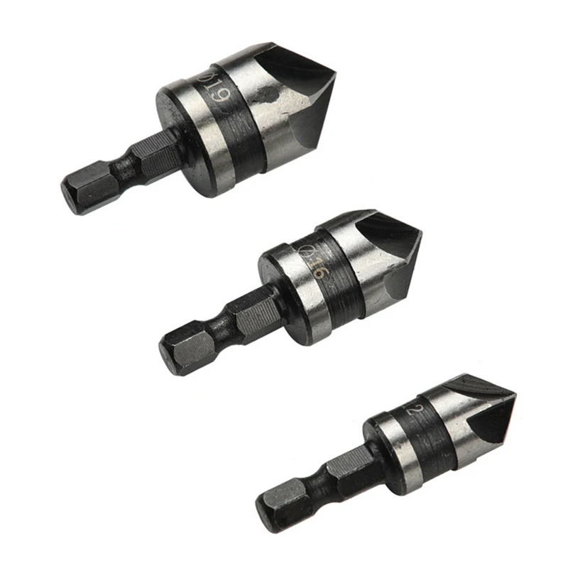 3Pcs 90 Degree Hex Handle Drill Bit Set Chamfering Cutter Drilling For Metal Wood Woodworking 12/16/19mm Five-Blade Chamfer Tool 3Pcs 90 Degree Hex Handle Drill Bit Set Chamfering Cutter Drilling For Metal Wood Woodworking 12/16/19mm Five-Blade Chamfer Tool