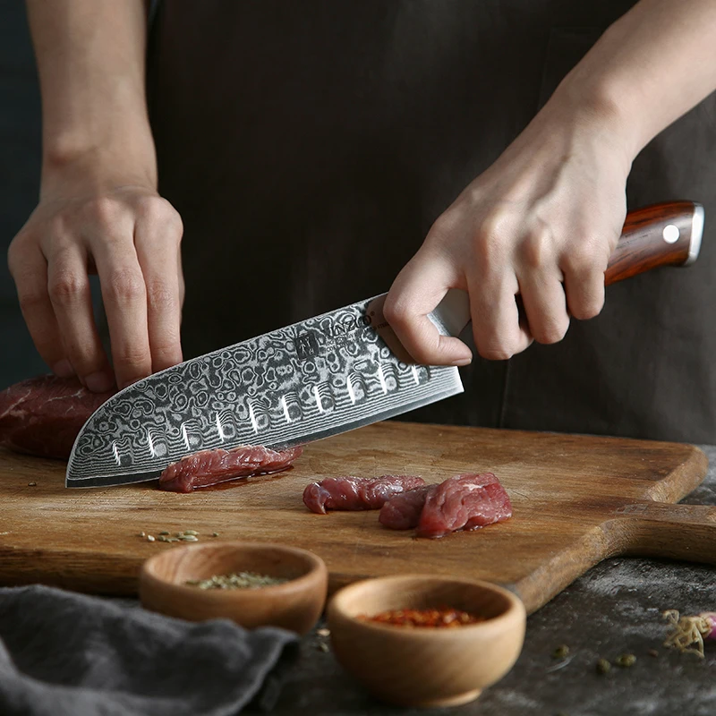 XINZUO 7 ''дюймовый кухонные ножи santoku 67 слоев Дамасская сталь Нож шеф повара дело с мясом фрукты овощи Палисандр Ручка