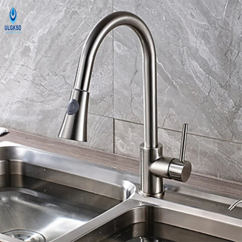 Ulgksd Brushed Nickle Kitchen Faucet Pull Out Down SprayerAll Around Rotate Deck Mount Kitchen Sink Faucet