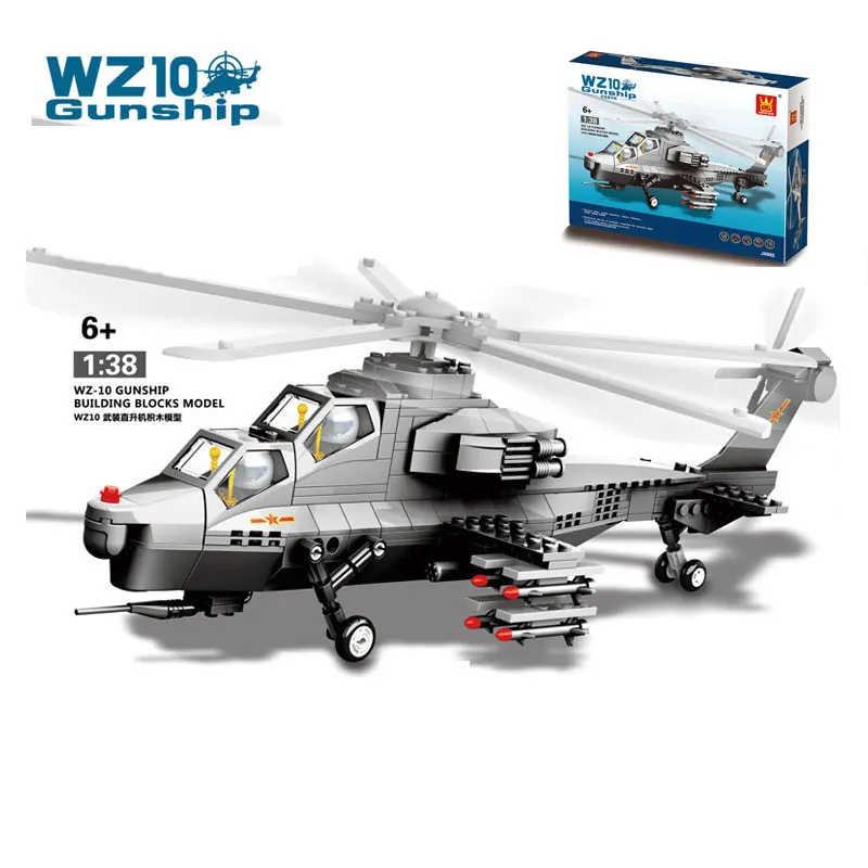 

New Military Army WZ10 Gunship Double Seats Fighter Aircraft Model Building Blocks Brick Educational Toys For Collection