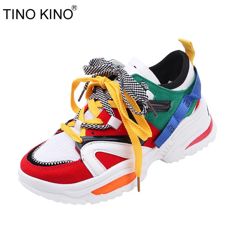 

TINO KINO New Sneakers Women Platform Autumn Vulcanized Ladies Lace Up Casual Shoes Female Mixed Color Fashion Footwear