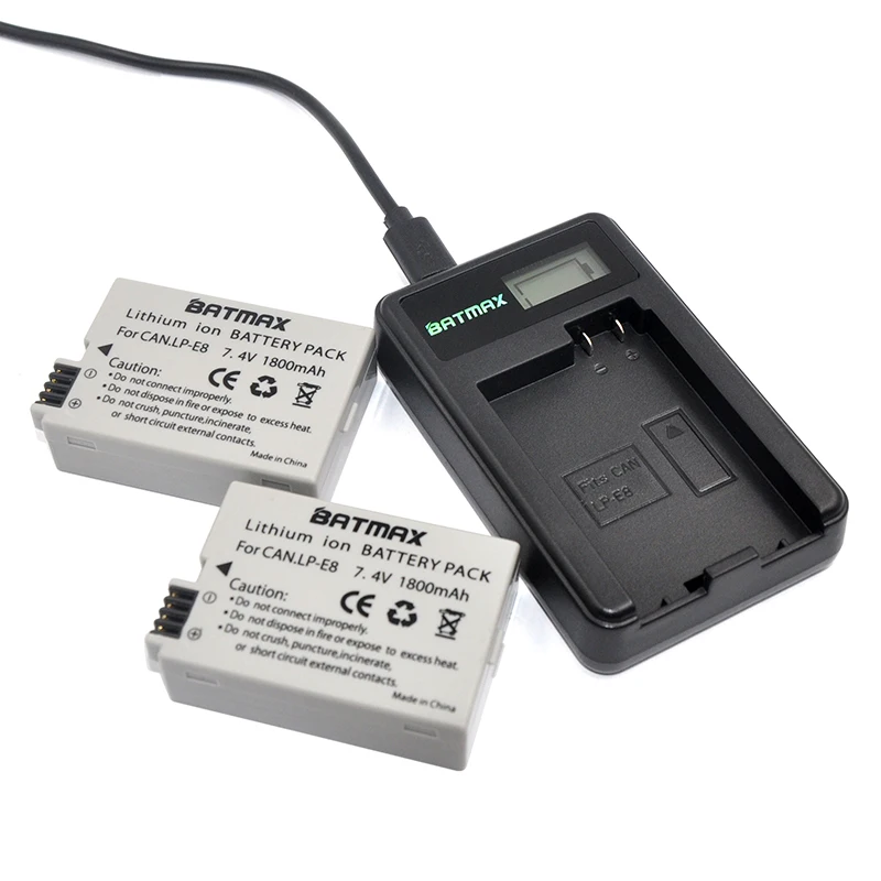 Batmax 2 Pz Lp-E8 Lpe8 Lp E8 Camera Battery Bateria Akku + Lcd Usb Caricabatteria Per Canon Eos 550D 600D 650D 700D Rebel X4 X5 X6I X7