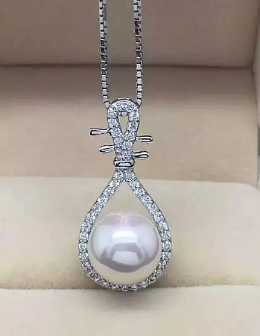 

amazing round 10-11mm south sea white pearl pendant necklace
