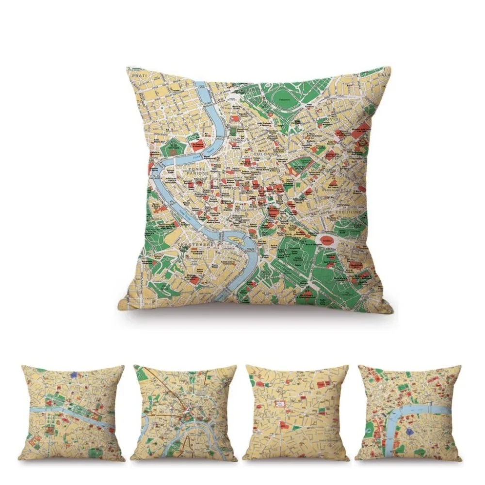 

Home Library Decoration Art European Cities Map Sofa Throw Pillow Case Paris London Moscow Amsterdam Berlin Chair Cushion Cover