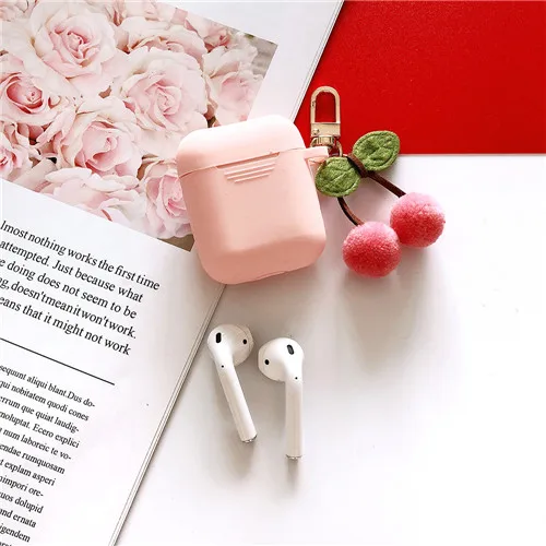 Беспроводной Bluetooth чехол для наушников для Apple AirPods силиконовый чехол с милый брелок-вишня для Air pod 2 защитные аксессуары - Цвет: pink