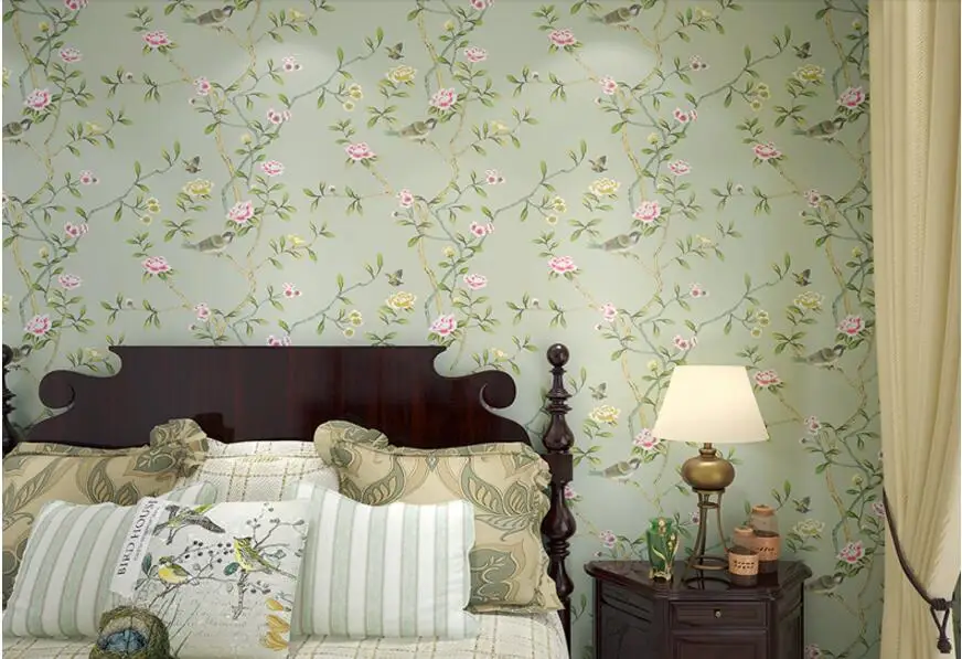 Papel de Parede Sala de Estar Beibehang Vintage American Pastoral Tecido Não Tecido Floral Quarto Sofá Compacto 29 papel de parede floral papel de parede