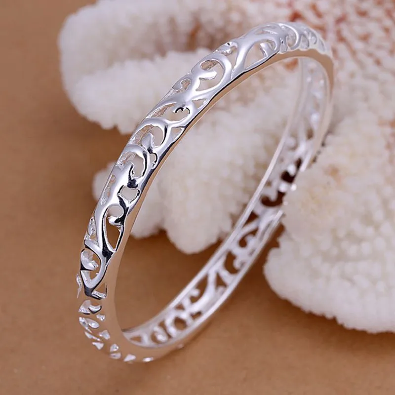 silver fashion jewelry silver plated bangle bracelet Closed Hollow