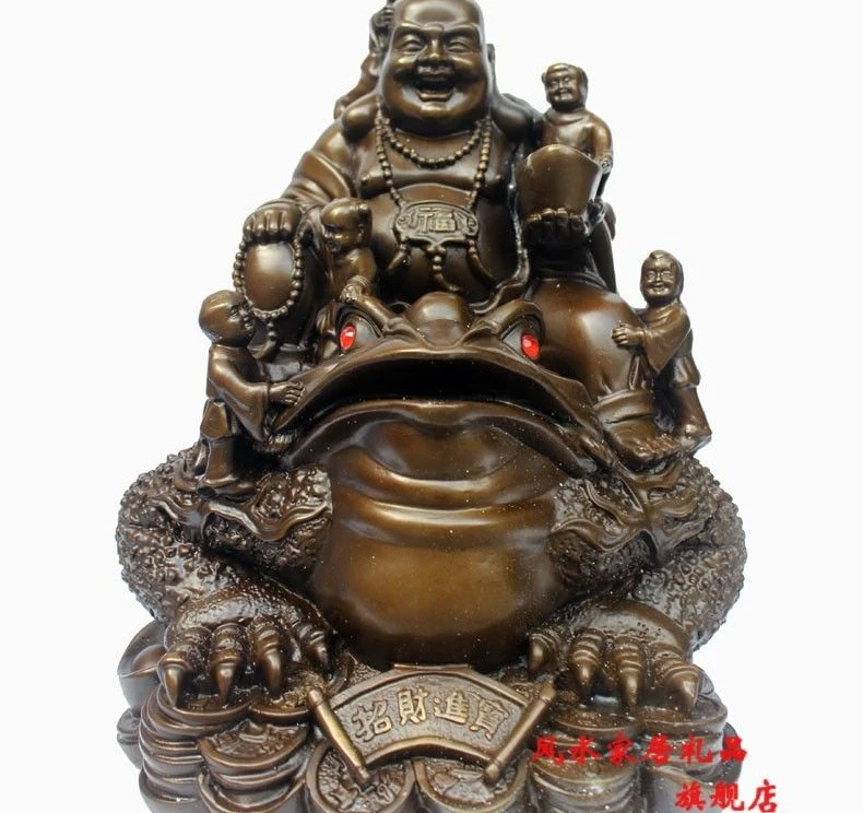 

China Bronze Copper Money Golden Toad Spittor Happy Laugh Maitreya Buddha Statue
